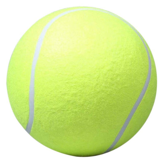 Yellow tennis ball with white strings on a white background