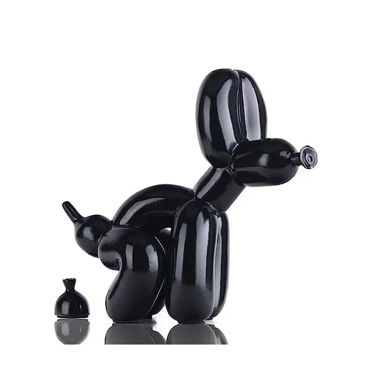 Black balloon dog sculpture on a white background